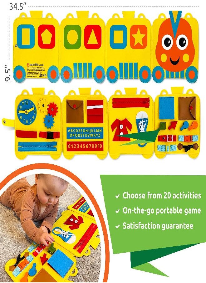 BabyBibi - Felt Train Busy Board for Toddlers 2-4 Year Old - Montessori Busy Board with 22 Sensory Toys to Fine Motor Skills - Toddler Travel Toys - Image 1