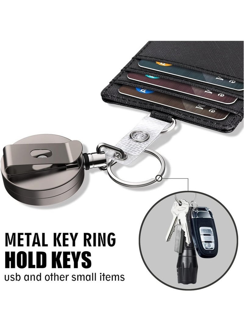 Generic 2PCS Heavy Duty Vertical ID Badge Holder with Metal Retractable Reel, PU Leather Waterproof Card Holder with Key Ring and Belt Clip  - Image 5