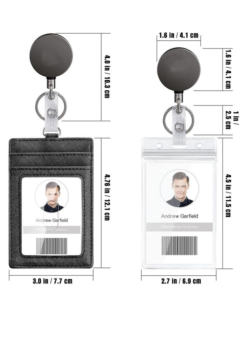 Generic 2PCS Heavy Duty Vertical ID Badge Holder with Metal Retractable Reel, PU Leather Waterproof Card Holder with Key Ring and Belt Clip  - Image 2