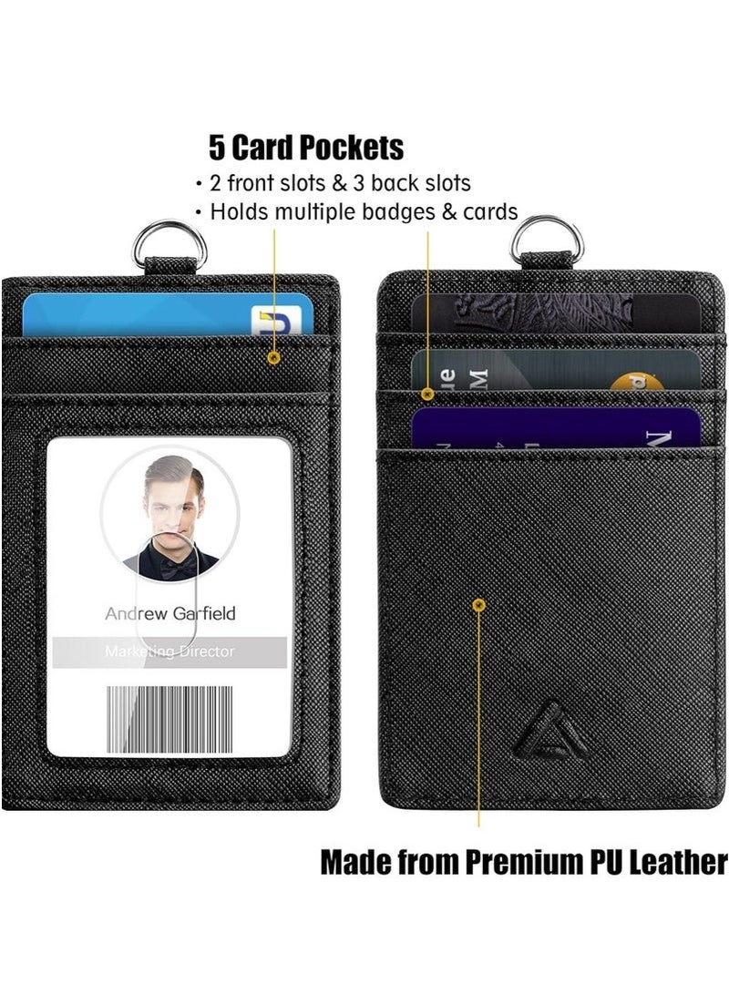 Generic 2PCS Heavy Duty Vertical ID Badge Holder with Metal Retractable Reel, PU Leather Waterproof Card Holder with Key Ring and Belt Clip  - Image 3
