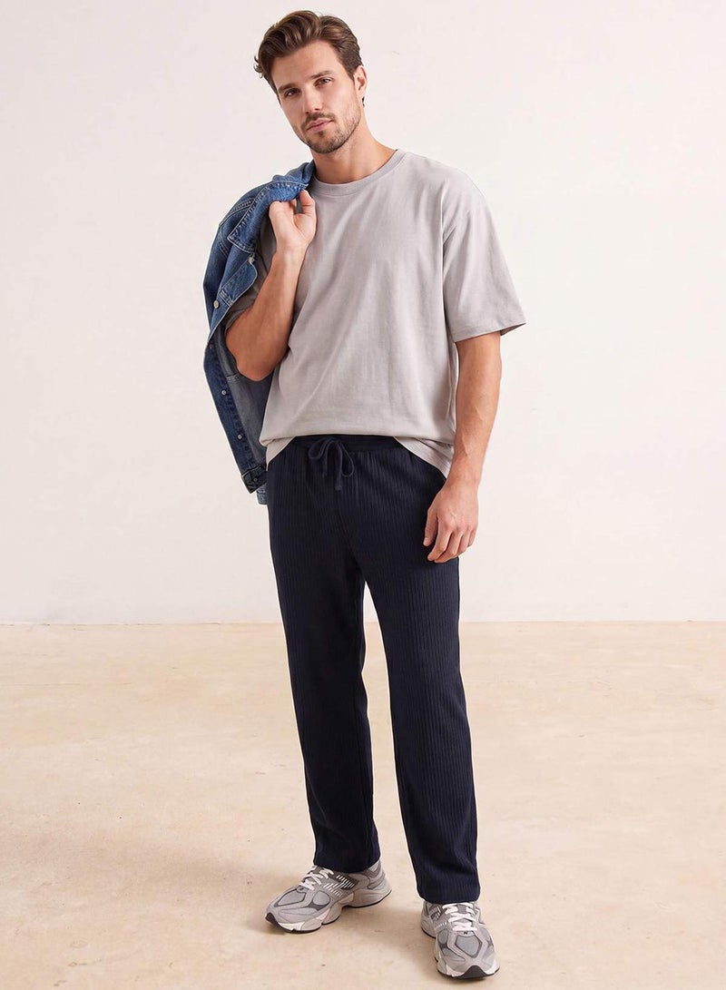 trendyol Navy Blue Straight Fit Textured Sweatpants - Image 3