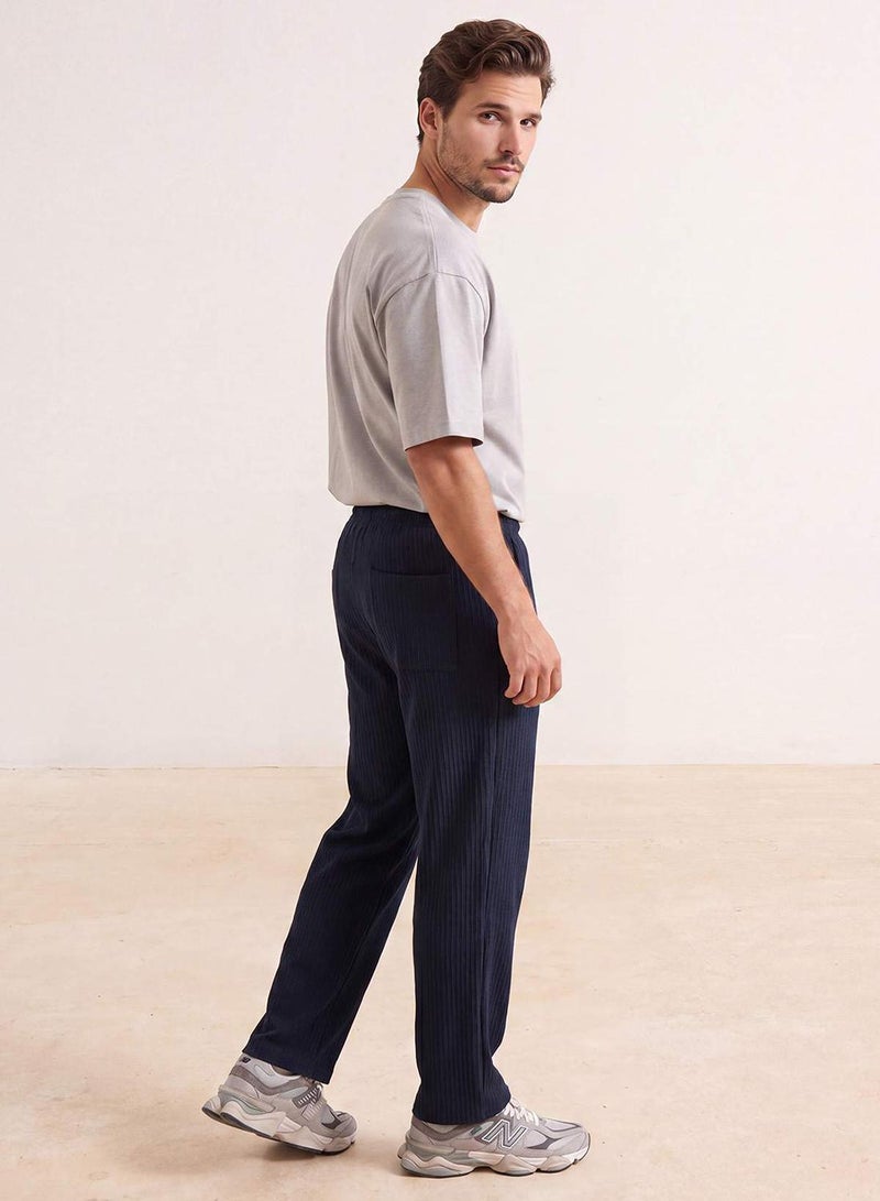 trendyol Navy Blue Straight Fit Textured Sweatpants - Image 4