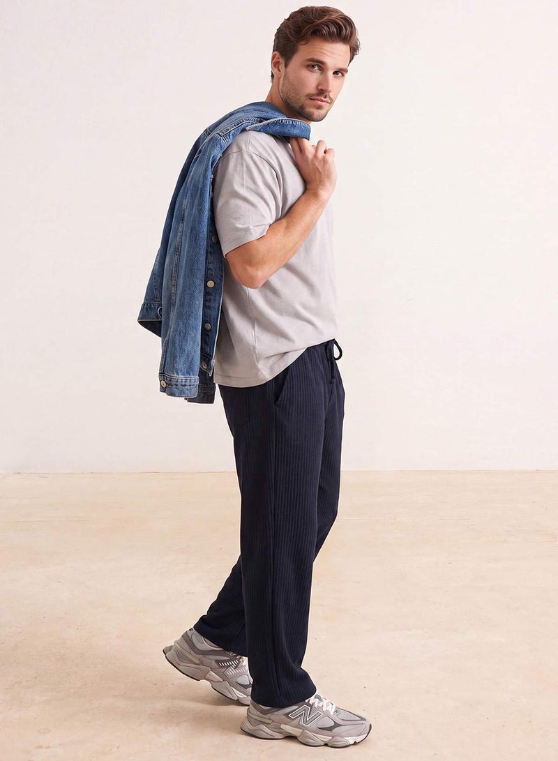 trendyol Navy Blue Straight Fit Textured Sweatpants - Image 2