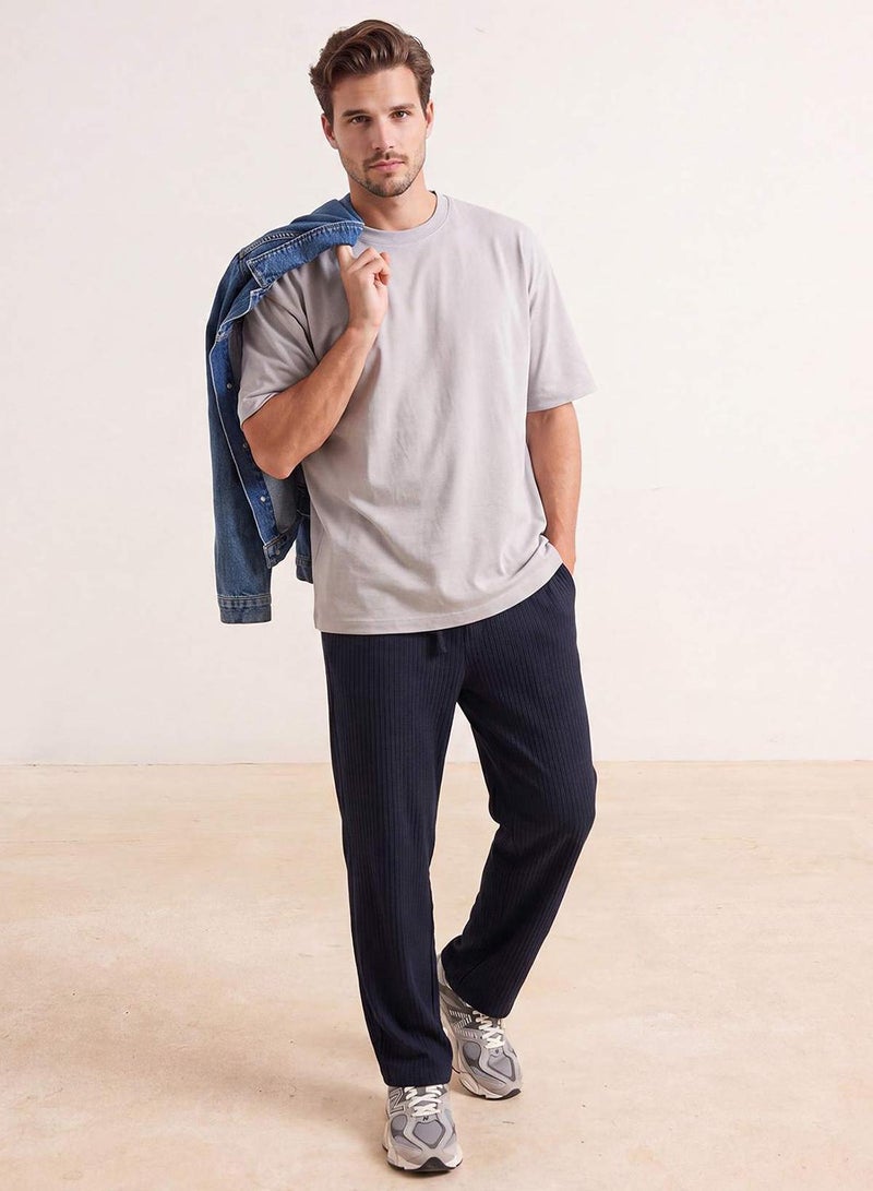trendyol Navy Blue Straight Fit Textured Sweatpants - Image 1