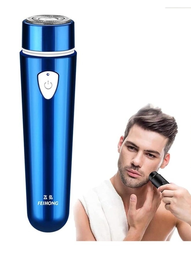 FeiHong Mini Portable Electric Shaver for Men Waterproof, Cordless Pocket Razor for Men USB Rechargeable, Wet and Dry Rotary Shaver-Blue  - Image 2