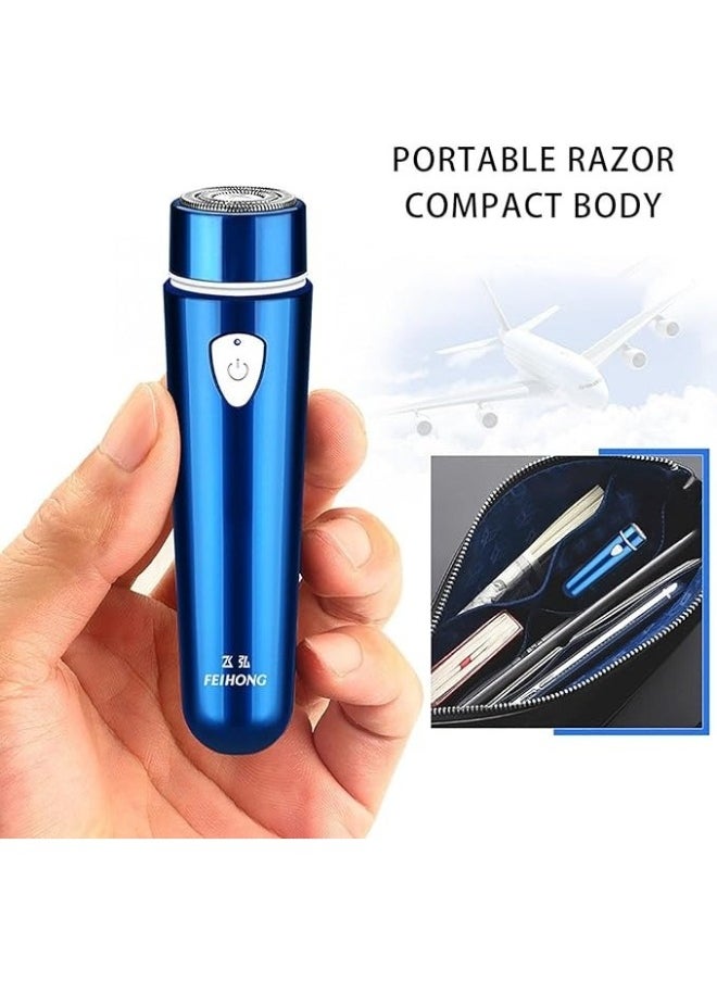 FeiHong Mini Portable Electric Shaver for Men Waterproof, Cordless Pocket Razor for Men USB Rechargeable, Wet and Dry Rotary Shaver-Blue  - Image 3
