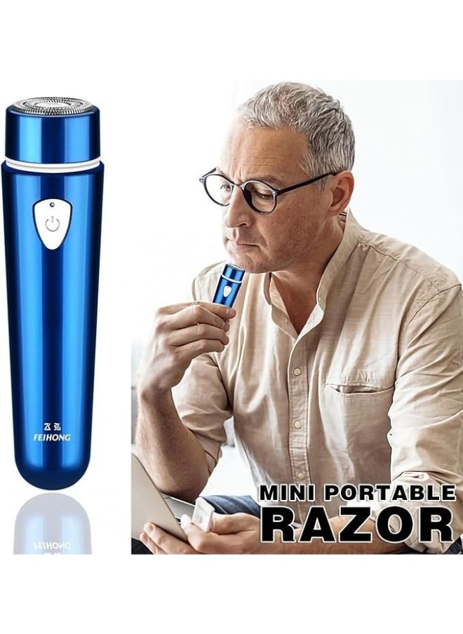 FeiHong Mini Portable Electric Shaver for Men Waterproof, Cordless Pocket Razor for Men USB Rechargeable, Wet and Dry Rotary Shaver-Blue  - Image 4
