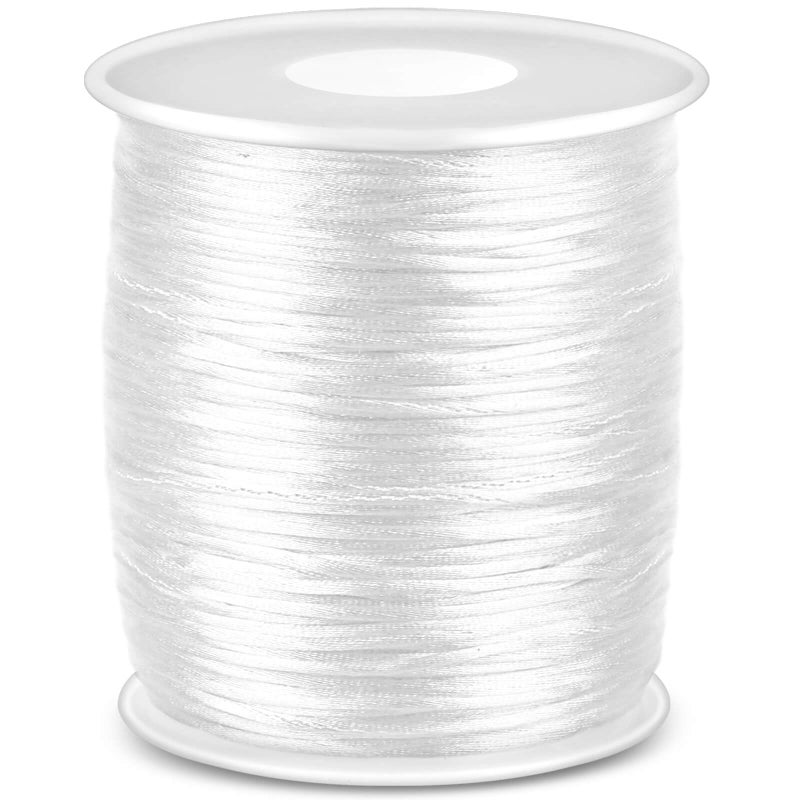 Anezus White Nylon Cord Nylon Craft String Silky Satin Rattail Cord Beading String for Braided Bracelets Pendants Necklace Macrame Keychains Lanyards Drawstring Bags DIY Crafts Sewing Projects