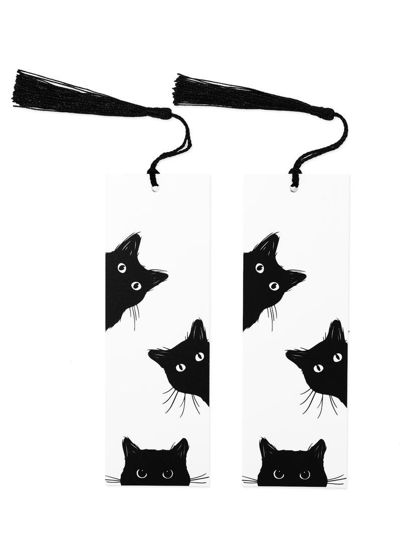 2PCS Black Cat Bookmark Laminated Bookmarks with Tassel Set, Book Lovers Gifts Book Marks For Women Kids Cute Bookmark Book Accessories Reading Lovers Bookmark Gifts for Readers - Image 1