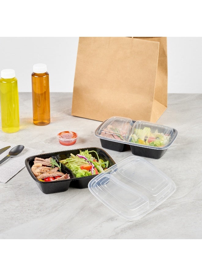 Restaurantware صناديق الطعام القابلة للتسليم سعة 32 أونصة من أسپورتو، 100 حاوية لتحضير الوجبات قابلة للاستخدام في الميكروويف - 2 قسم، مع أغطية بلاستيكية شفافة، حاويات طعام بلاستيكية سوداء، خالية من BPA - Image 4