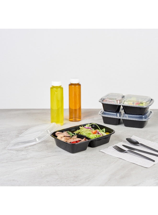 Restaurantware صناديق الطعام القابلة للتسليم سعة 32 أونصة من أسپورتو، 100 حاوية لتحضير الوجبات قابلة للاستخدام في الميكروويف - 2 قسم، مع أغطية بلاستيكية شفافة، حاويات طعام بلاستيكية سوداء، خالية من BPA - Image 3