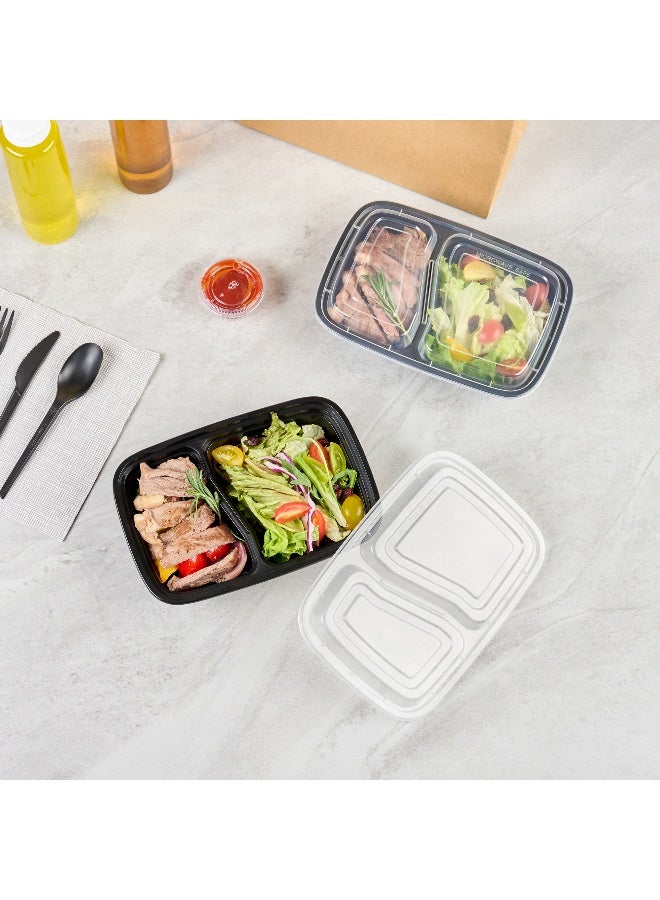 Restaurantware صناديق الطعام القابلة للتسليم سعة 32 أونصة من أسپورتو، 100 حاوية لتحضير الوجبات قابلة للاستخدام في الميكروويف - 2 قسم، مع أغطية بلاستيكية شفافة، حاويات طعام بلاستيكية سوداء، خالية من BPA - Image 5