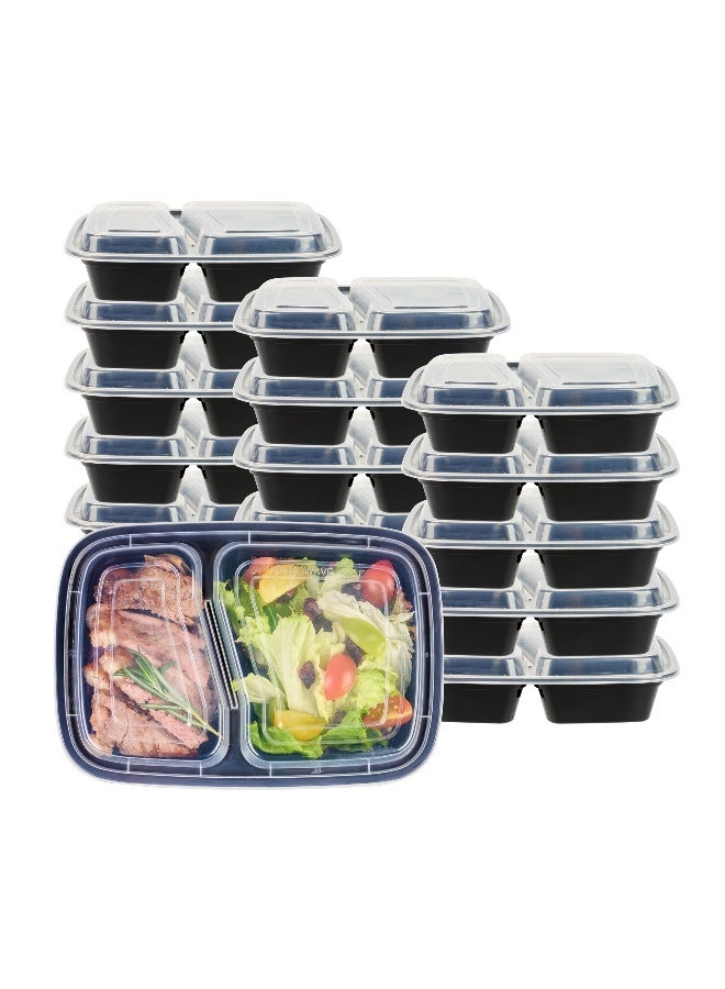 Restaurantware صناديق الطعام القابلة للتسليم سعة 32 أونصة من أسپورتو، 100 حاوية لتحضير الوجبات قابلة للاستخدام في الميكروويف - 2 قسم، مع أغطية بلاستيكية شفافة، حاويات طعام بلاستيكية سوداء، خالية من BPA - Image 2