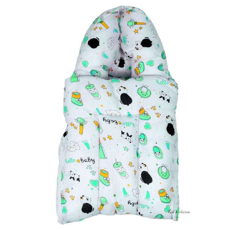 Infans Mini Panda Mega 3 in 1 Baby's Cotton Bed Cum Carry Bed Printed Baby Sleeping Bag-Baby Bed-Infant Portable for Unisex Easily Portable, Light Weight Carry for New Born 4-8 Months Old(Violet) - Image 1