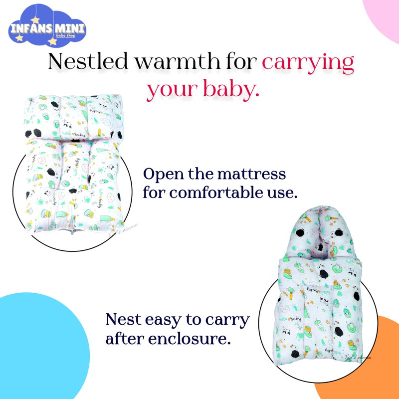 Infans Mini Panda Mega 3 in 1 Baby's Cotton Bed Cum Carry Bed Printed Baby Sleeping Bag-Baby Bed-Infant Portable for Unisex Easily Portable, Light Weight Carry for New Born 4-8 Months Old(Violet) - Image 3