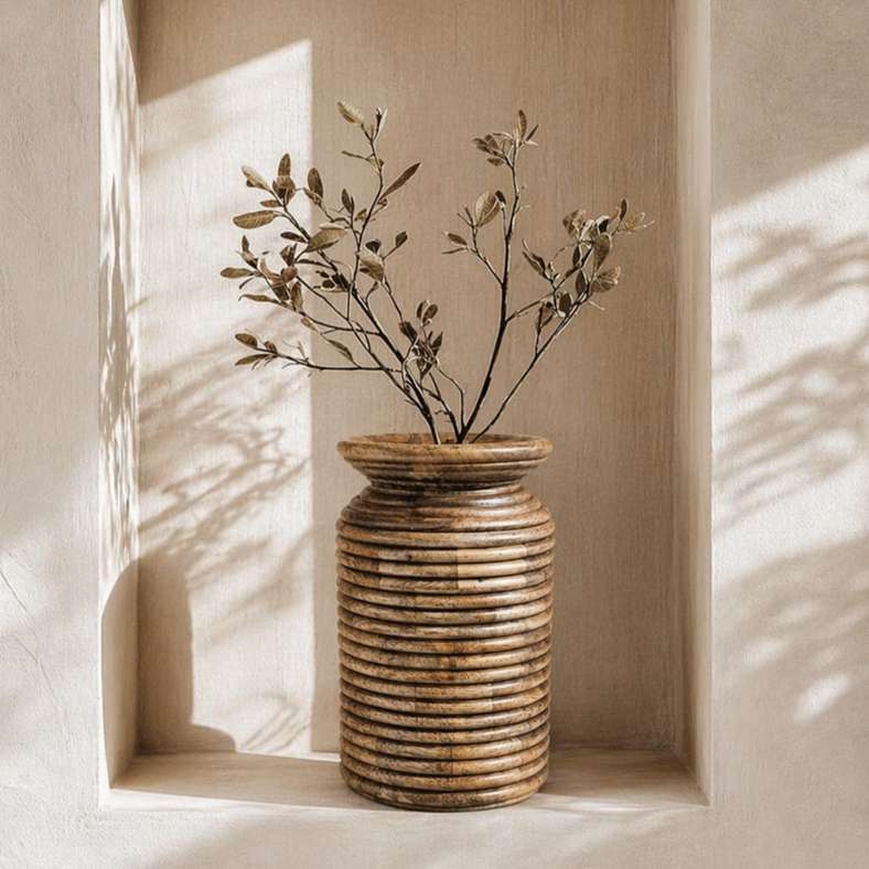 Pan Home Mesa Mango Wood Ribbed Vase 20x20x28cm -Natural - 112ARX9900030 - Image 1