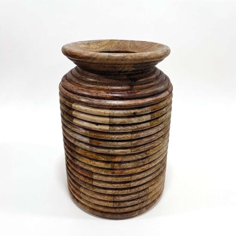 Pan Home Mesa Mango Wood Ribbed Vase 20x20x28cm -Natural - 112ARX9900030 - Image 3