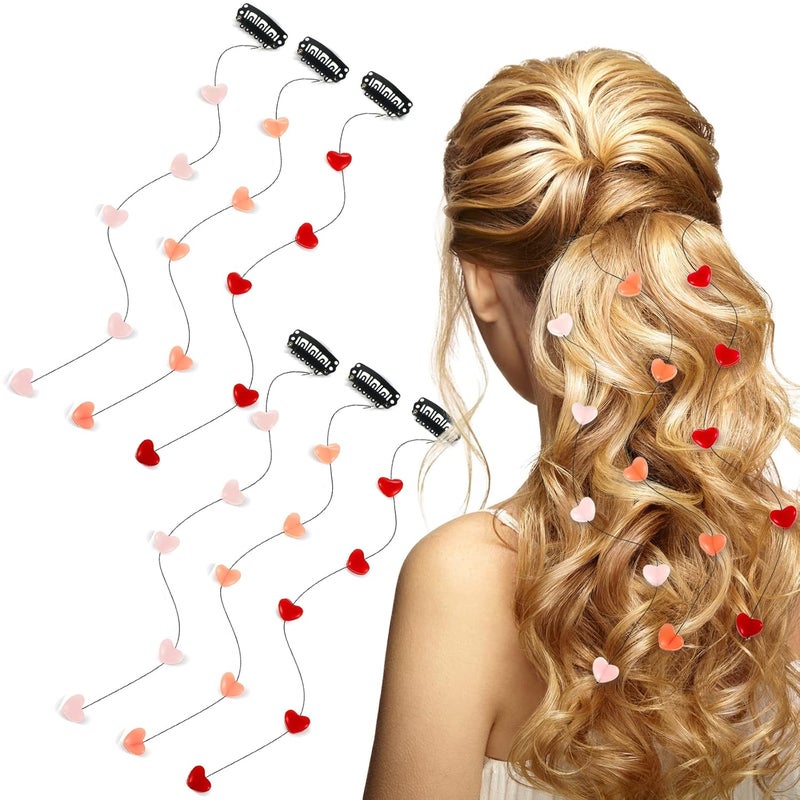 Youyole 6 Pcs Heart Hair Clip for Women Acrylic Heart Bead Streamline Invisible Hair Extensions Accessories DIY Cute Side Comb for Girls Light Pink Rose Red Bright Red