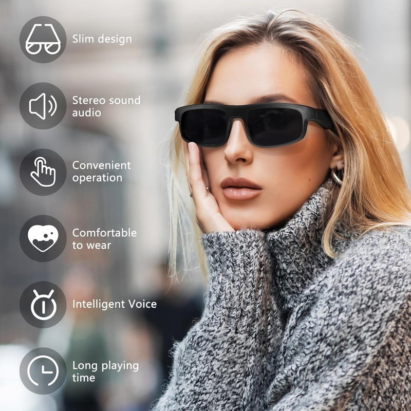 كاست ويف نظارات شمسية بلوتوث مستقطبة مع سماعة، نظارات ذكية مع ميكروفون مدمج، حماية من الأشعة فوق البنفسجية، تصميم مفتوح الأذن، مساعد صوتي، نظارات صوتية خارجية - Image 4