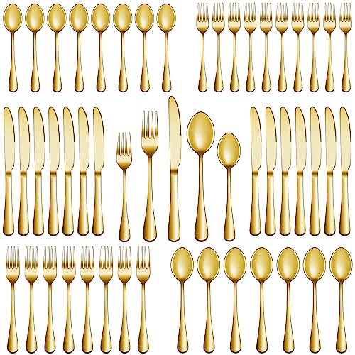 MUTNITT 30 Pcs Gold Silverware Set Service for 6, Premium Stainless Steel Flatware Set, Cutlery Utensil Set, Durable Home Kitchen Eating Tableware Set, Include Fork Knife Spoon Set, Dishwasher Safe - Image 1