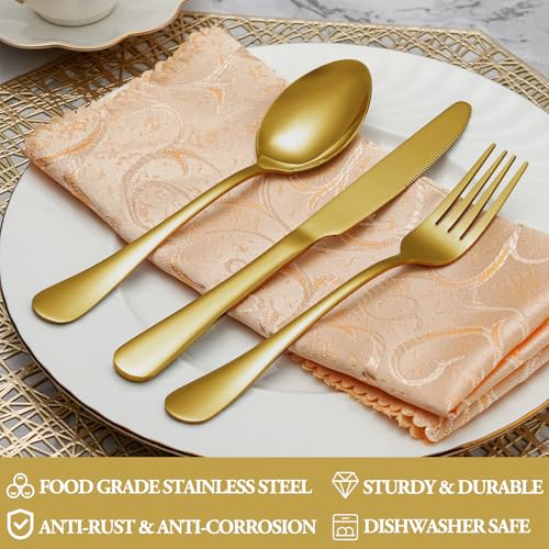 MUTNITT 30 Pcs Gold Silverware Set Service for 6, Premium Stainless Steel Flatware Set, Cutlery Utensil Set, Durable Home Kitchen Eating Tableware Set, Include Fork Knife Spoon Set, Dishwasher Safe - Image 3