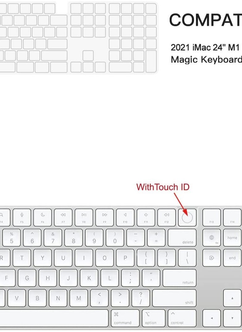 Generic - Keyboard Cover Skin for 2022 Mac Studio Keyboard  2021 Released Apple 24 iMac Magic Keyboard with Touch ID and Numeric Keypad with M1 Chip A2520, 24 iMac Magic with M1 Chip Keyboard Skin - TPU - Image 1