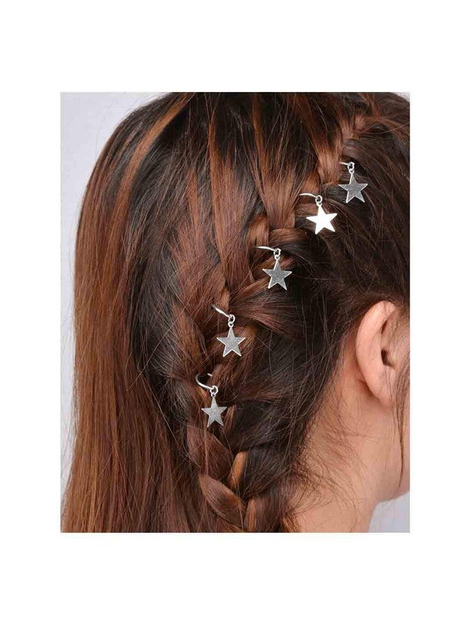 Olbye Dreadlock Hair Rings Silver Star Hair Braid Rings Hair Loops Clips Braid Hair Loop Accessories For Women And Girls (Silver) - Image 1
