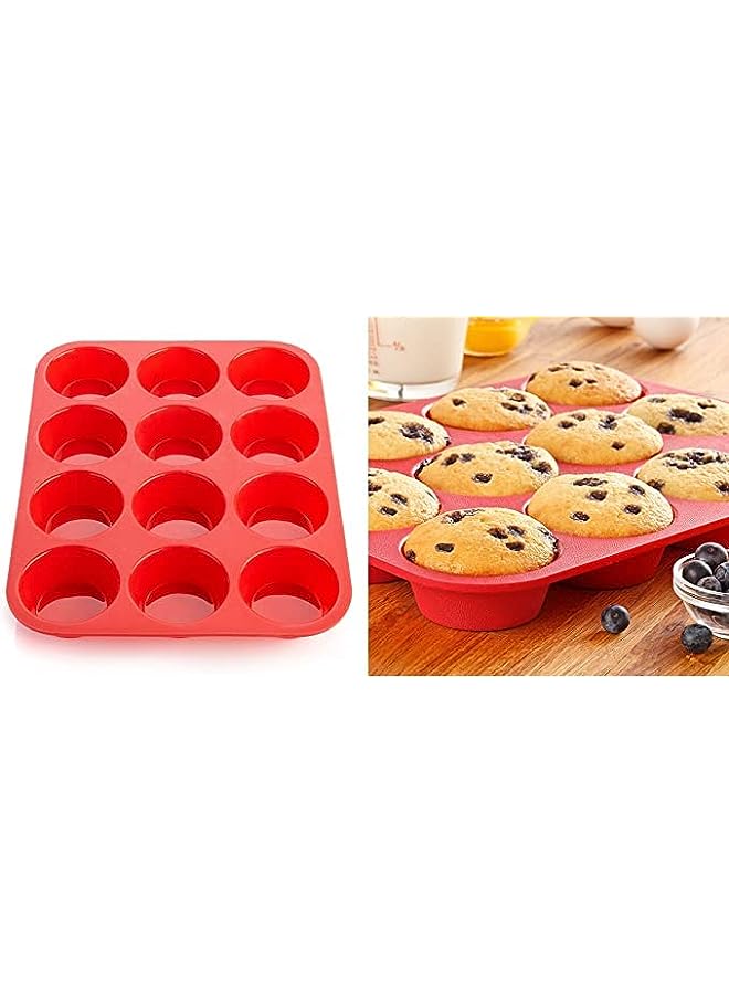 AMERTEER Mini Muffin Pan, 12 silicone cupcake molds Baking Pan & Cupcake Tray Silicon Bakeware Nonstick BPA Free Cupcake Pan 1 Pack Regular Size Silicone Mold - Image 3