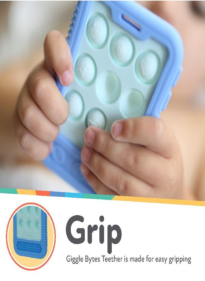 Nuby Baby Teething Toy - BPA Free - 3+ Months - Giggle Bytes Sensory Popper Cellphone - Blue