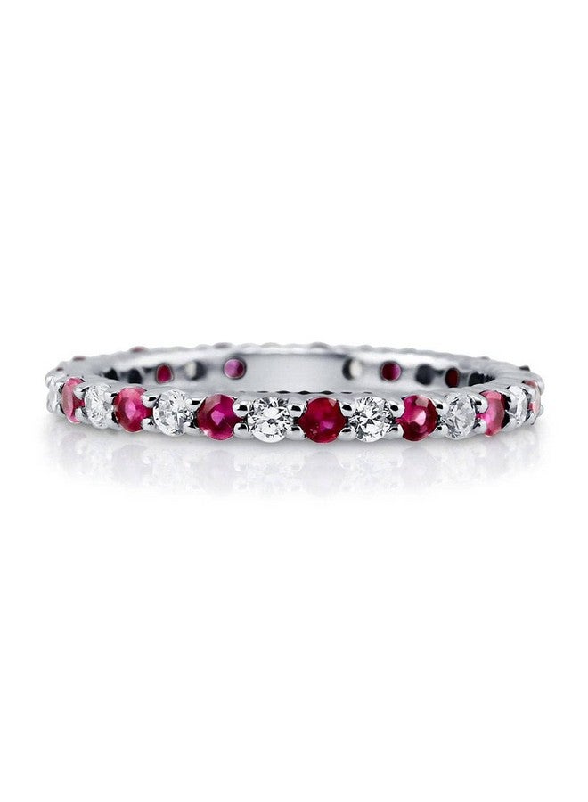 Berricle Sterling Silver Simulated Ruby Pave Set Cubic Zirconia Cz Stackable Fashion Anniversary Eternity Ring For Women Rhodium Plated Size 7 - Image 2