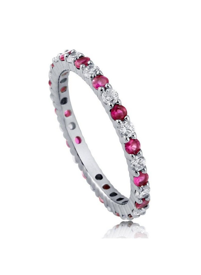 Berricle Sterling Silver Simulated Ruby Pave Set Cubic Zirconia Cz Stackable Fashion Anniversary Eternity Ring For Women Rhodium Plated Size 7 - Image 1