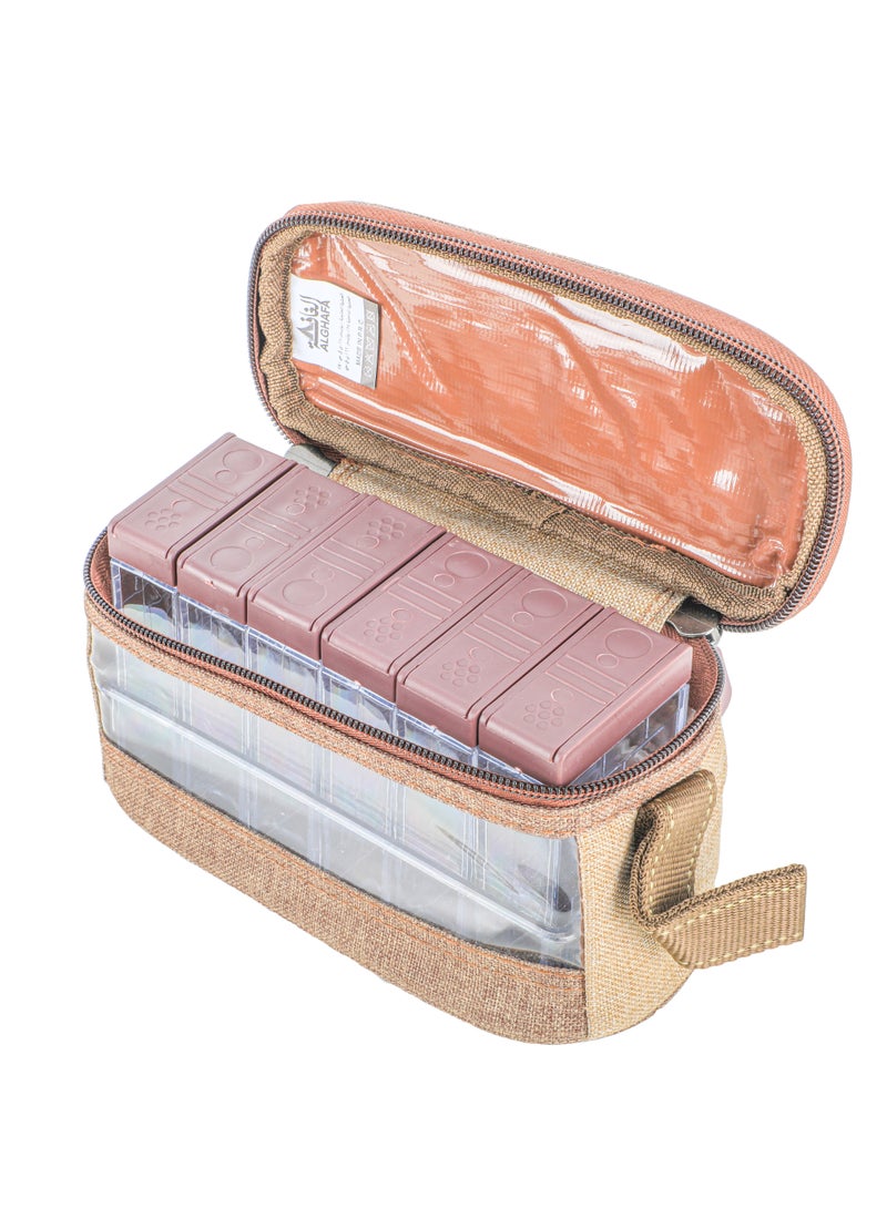 الغافة شنطة علب بهارات ,عدد 6قطع  ,  لون خشبي , من  الغافة - Image 1