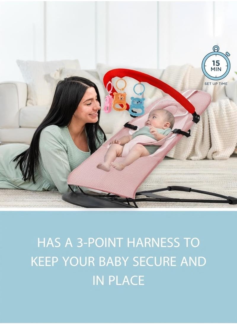 JUNYOUK Portable Newborn Baby Balance Chair Rocker With 3-Point Harness  - Image 2