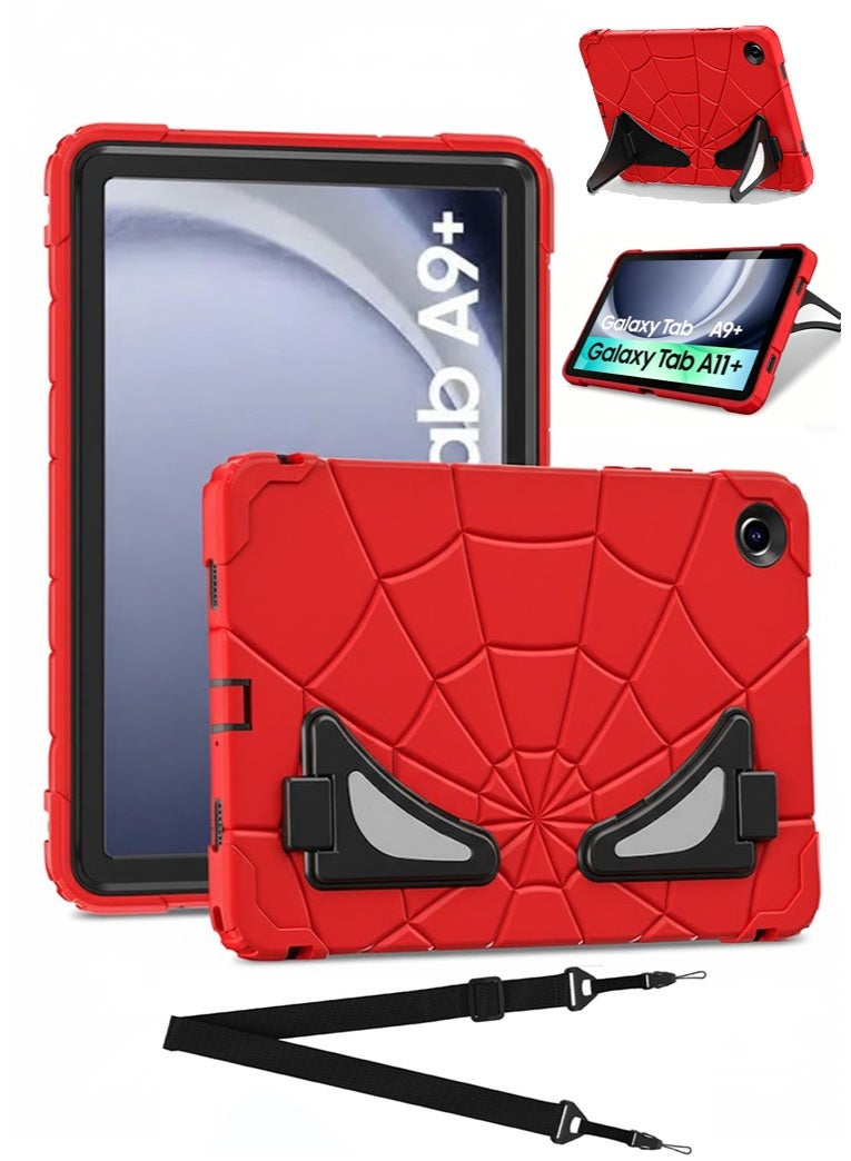 حافظة واقية للكمبيوتر اللوحي Samsung Galaxy Tab A9 Plus 2023/A11 Plus 2025 مقاس 11 بوصة بتصميم كرتوني مزودة بحامل وحزام كتف، حافظة كرتونية لطيفة للأطفال، غطاء واقي متعدد الطبقات من السيليكون ومقاوم للصدمات مخصص لـ A11+ /A9+ للأولاد - Image 1