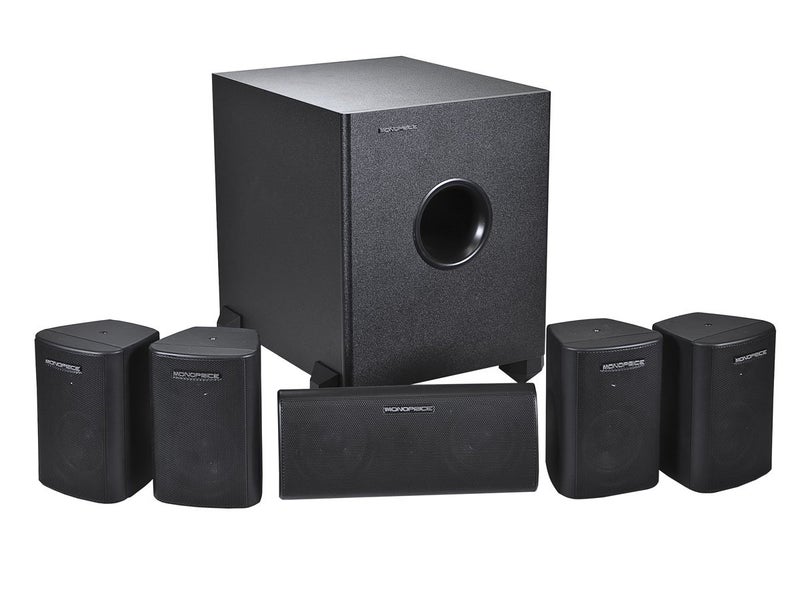 Monoprice 5.1 Channel Home Theater Satellite Speakers And Subwoofer - Black - Image 1