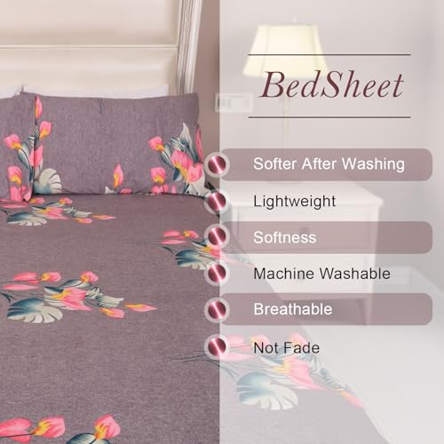 Status Contract Cotton Feel Double Fitted Bedsheet with 2 Pillow Covers for Bed Room, Home, Hotel-120 GSM (3801)""" - Image 5