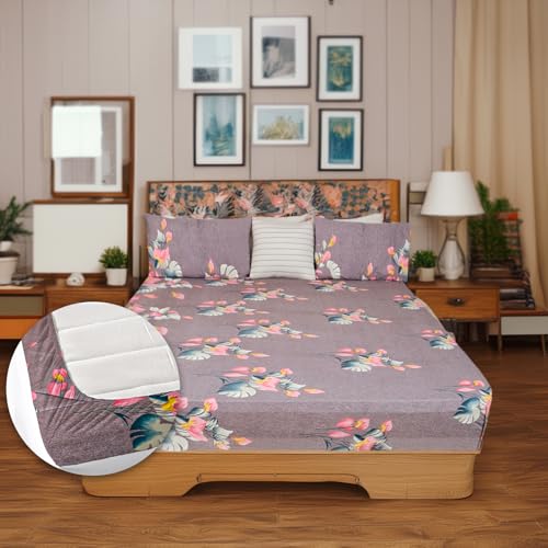 Status Contract Cotton Feel Double Fitted Bedsheet with 2 Pillow Covers for Bed Room, Home, Hotel-120 GSM (3801)""" - Image 1