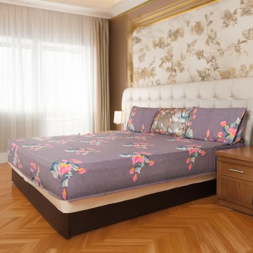 Status Contract Cotton Feel Double Fitted Bedsheet with 2 Pillow Covers for Bed Room, Home, Hotel-120 GSM (3801)""" - Image 3