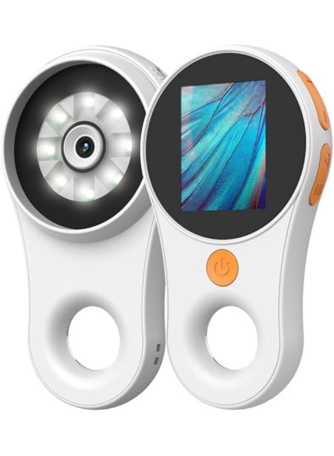 Digital microscope, fixed focus, handheld magnifier, 2-inch colour screen, 2 million pixels, 500x magnification, built-in 8 LED lights, compatible with Windows and Mac OS (white) - Image 1