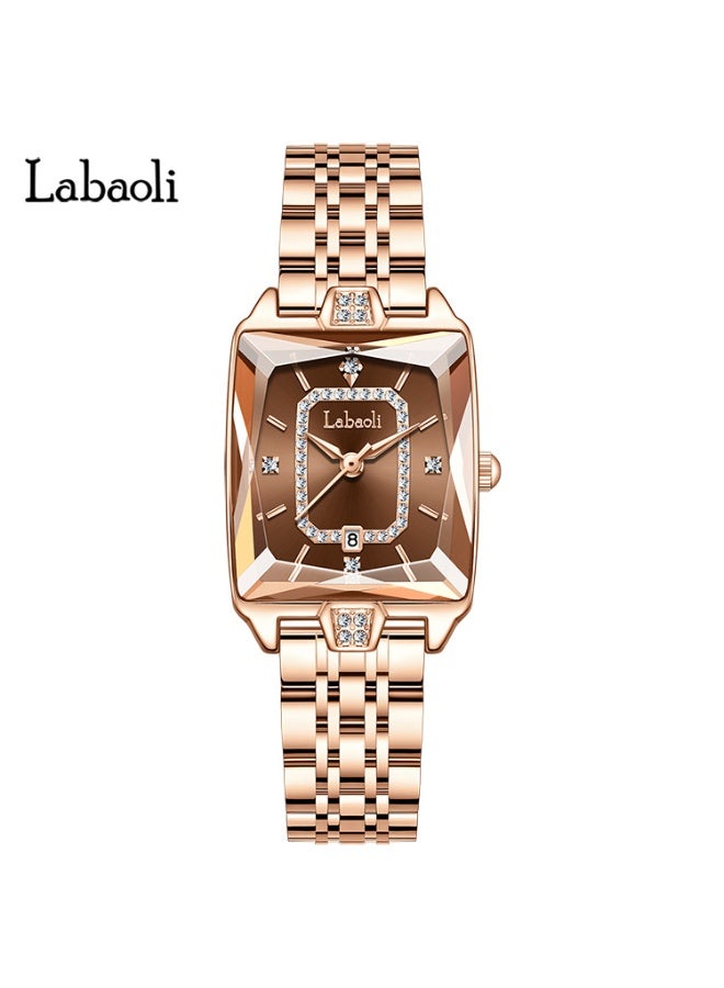Labaoli Luxury Square Women Watch Rhinestone Dial Rose Gold Metal Bracelet Quartz Wristwatch with Calendar - Image 1