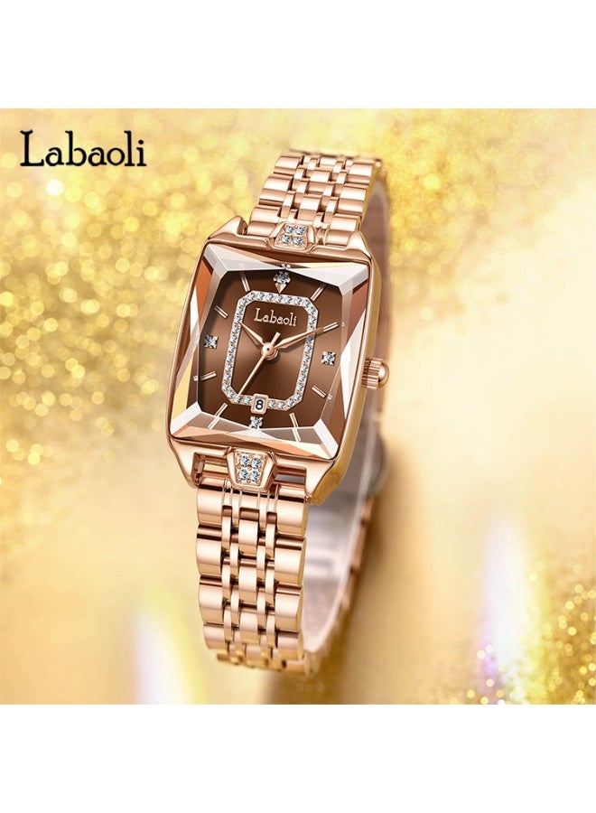 Labaoli Luxury Square Women Watch Rhinestone Dial Rose Gold Metal Bracelet Quartz Wristwatch with Calendar - Image 2