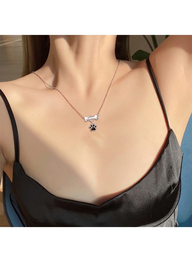 DAOCHONG 925 Sterling Silver Forever Love Heart Dog Bone with Puppy Paw Pendant Necklace for Women, 18" - Image 3