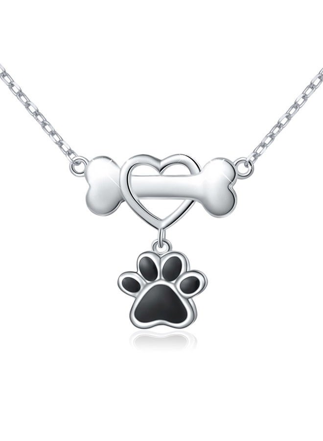 DAOCHONG 925 Sterling Silver Forever Love Heart Dog Bone with Puppy Paw Pendant Necklace for Women, 18" - Image 1