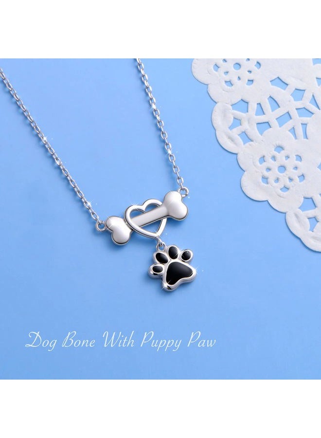 DAOCHONG 925 Sterling Silver Forever Love Heart Dog Bone with Puppy Paw Pendant Necklace for Women, 18" - Image 2