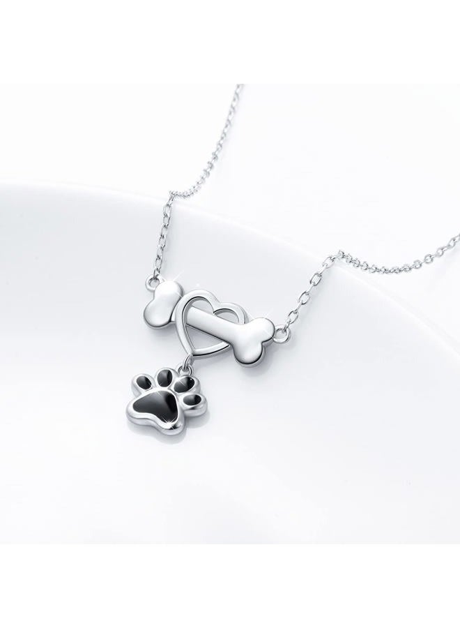 DAOCHONG 925 Sterling Silver Forever Love Heart Dog Bone with Puppy Paw Pendant Necklace for Women, 18" - Image 5