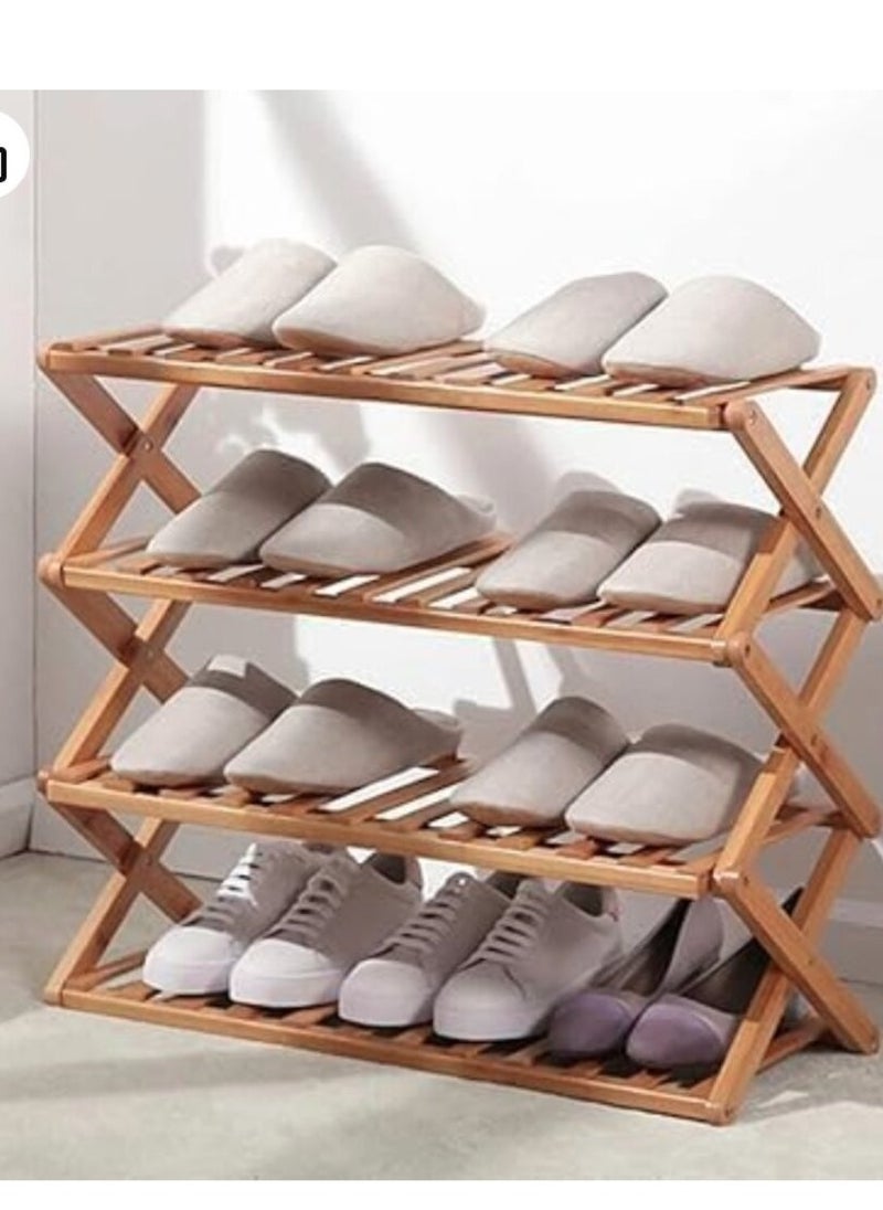 eBasket - A 4-door wooden zigzag shoe rack made of high-quality wood and foldable for easy storage when not in use. - Image 1