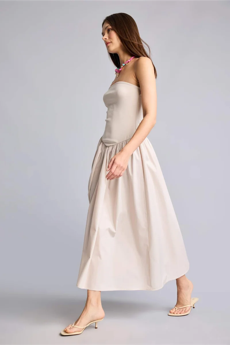 ديفاكتو Strapless Poplin Midi Dress