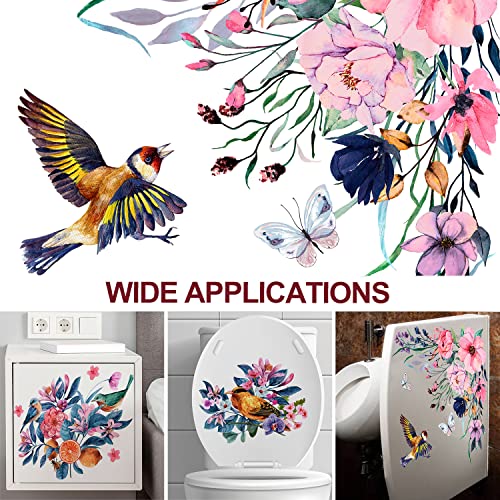 LiveGallery 3PCS Birds and Flowers Bathroom Toilet Seat Wall Sticker Self-Adhesive Pink Purple Floral Toilet Lid Decals DIY Removable Watercolor Bouquet Toilets Stickers for Cistern Bathroom WC Restroom Decor (A) - Image 3