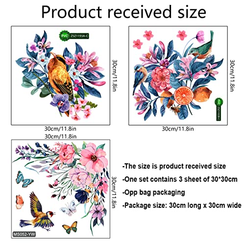 LiveGallery 3PCS Birds and Flowers Bathroom Toilet Seat Wall Sticker Self-Adhesive Pink Purple Floral Toilet Lid Decals DIY Removable Watercolor Bouquet Toilets Stickers for Cistern Bathroom WC Restroom Decor (A) - Image 2
