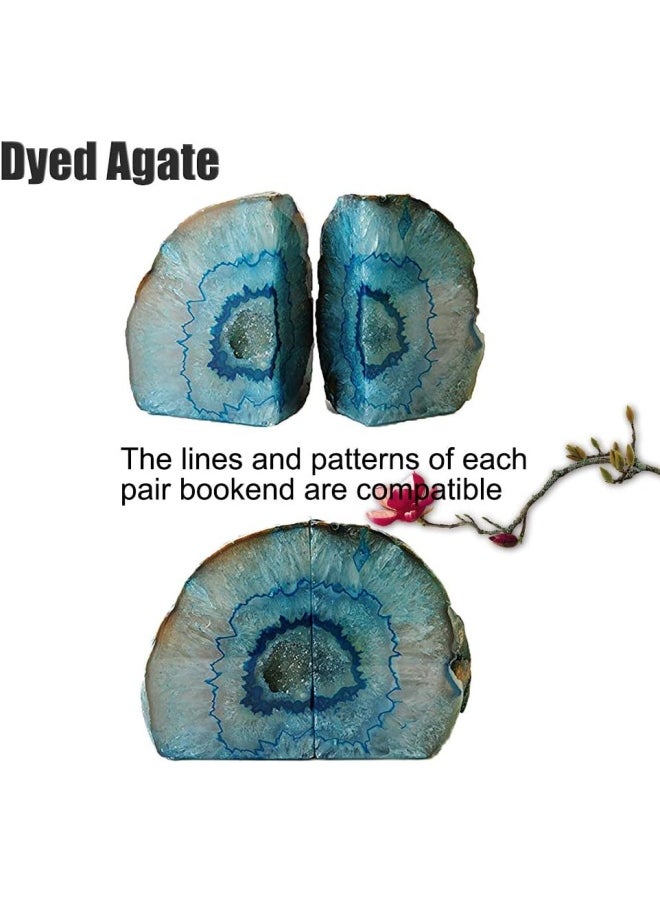 AMOYSTONE Agate Geode Bookends Heavy Duty Stone Book Ends Decorative Bookend Holder Home Office Decor with Rubber Bumpers Teal 1 Pair 23 LBS